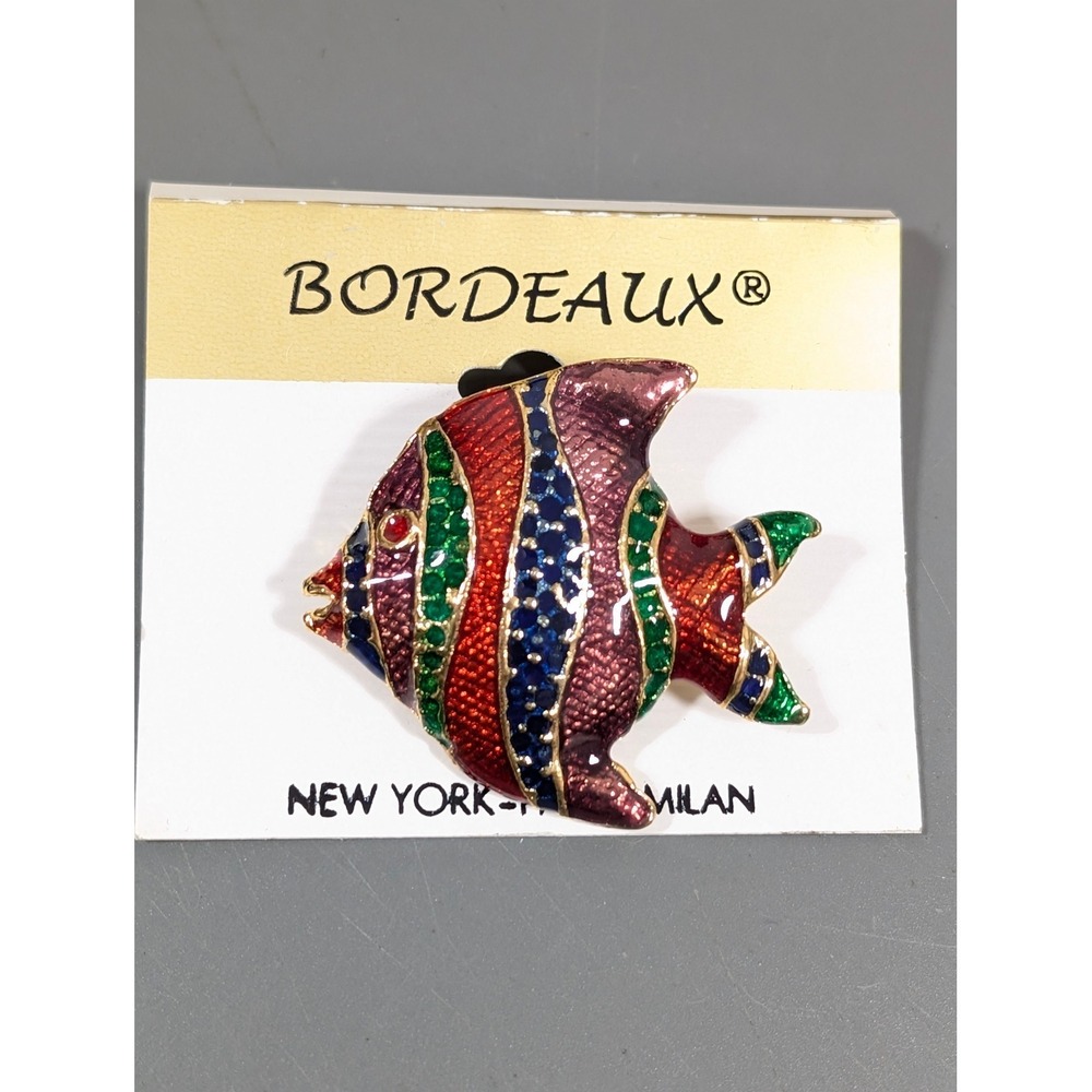 Vintage Bordeaux Fish Brooch Pendant Colorful Enamel Rhinestone‎ Retro Pin